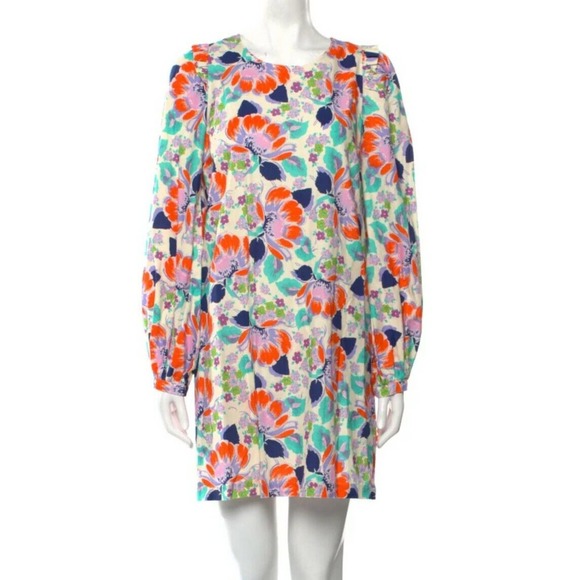 CECILIE COPENHAGEN Mirna Dress Mini Shift Ivory Blue Orange Floral M Medium (B - Picture 2 of 7